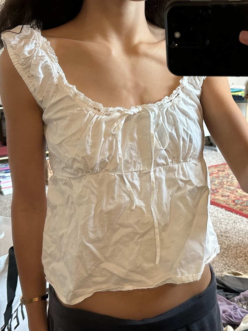 Brandy Melville Cream Ruffle Strap Blouse